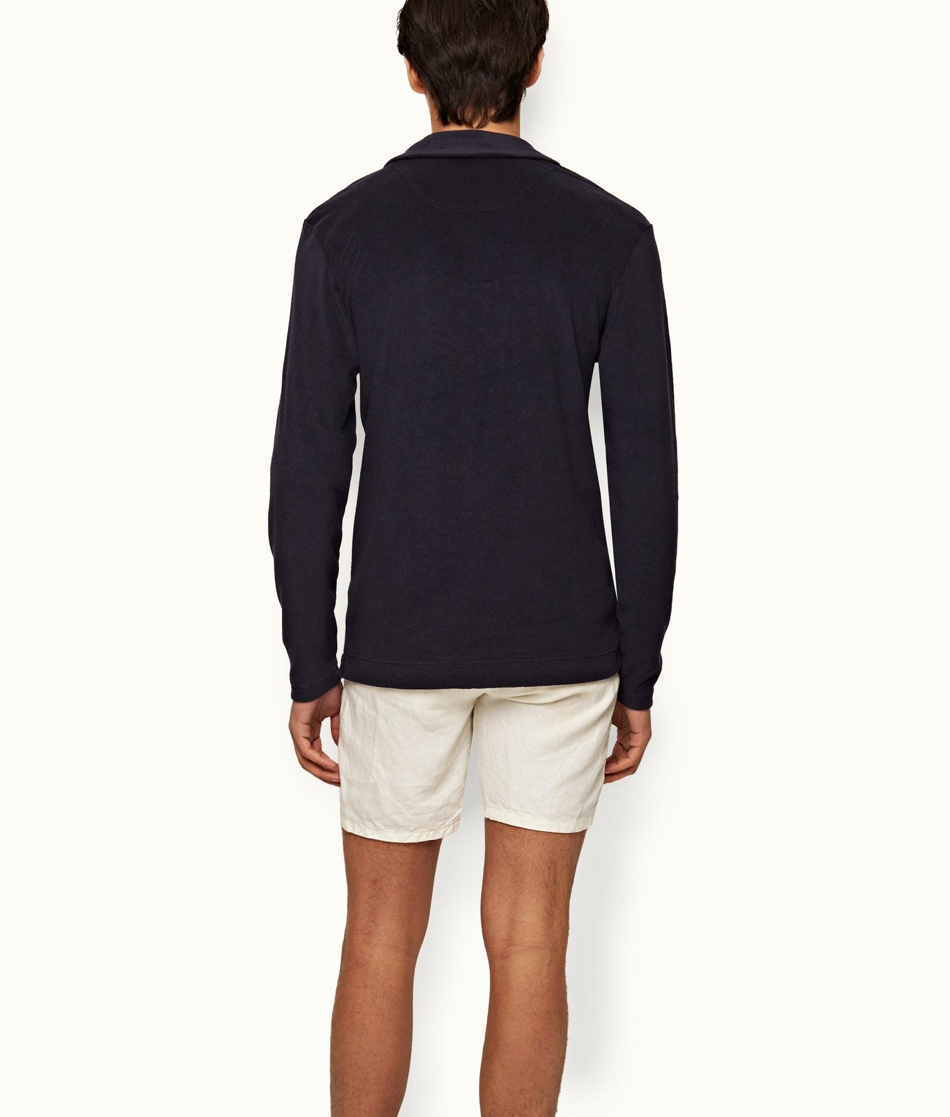 Terry Towelling O.B Stripe Tailored Fit Long-Sleeve Towelling Resort Polo Shirt | Night Iris