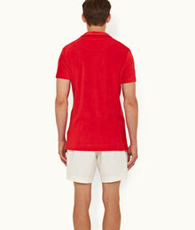 Terry Towelling Tailored Fit Towelling Resort Polo Shirt | Summer Red