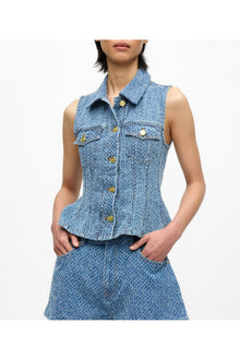 Textured Denim Vest | Mid Blue Stone