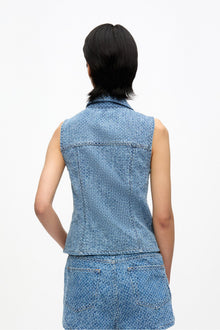 Textured Denim Vest | Mid Blue Stone
