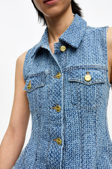 Textured Denim Vest | Mid Blue Stone