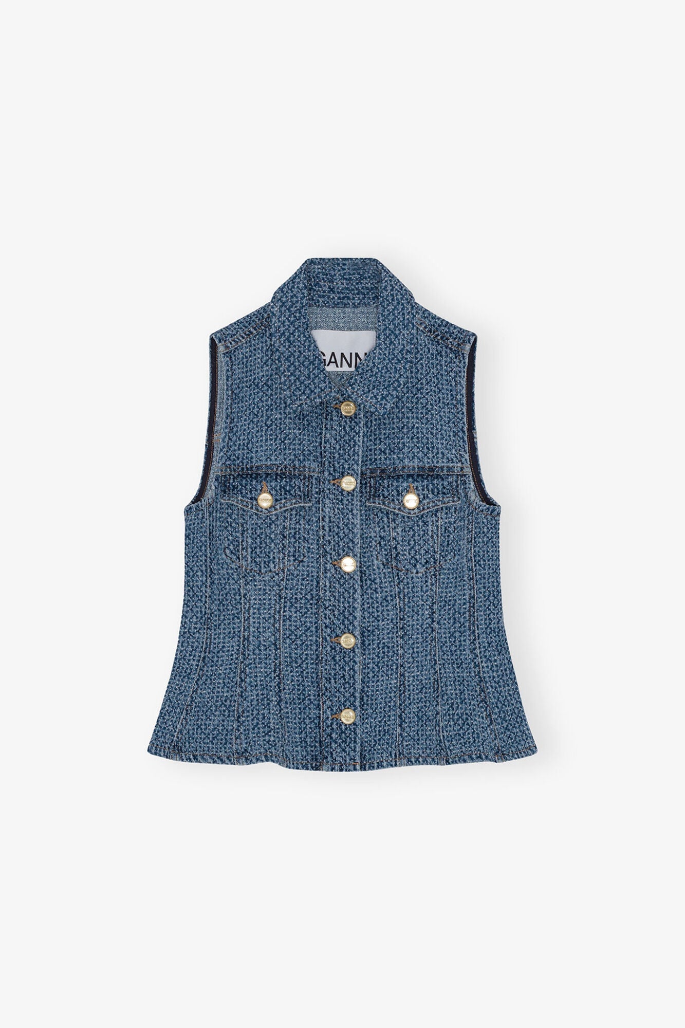 Textured Denim Vest | Mid Blue Stone