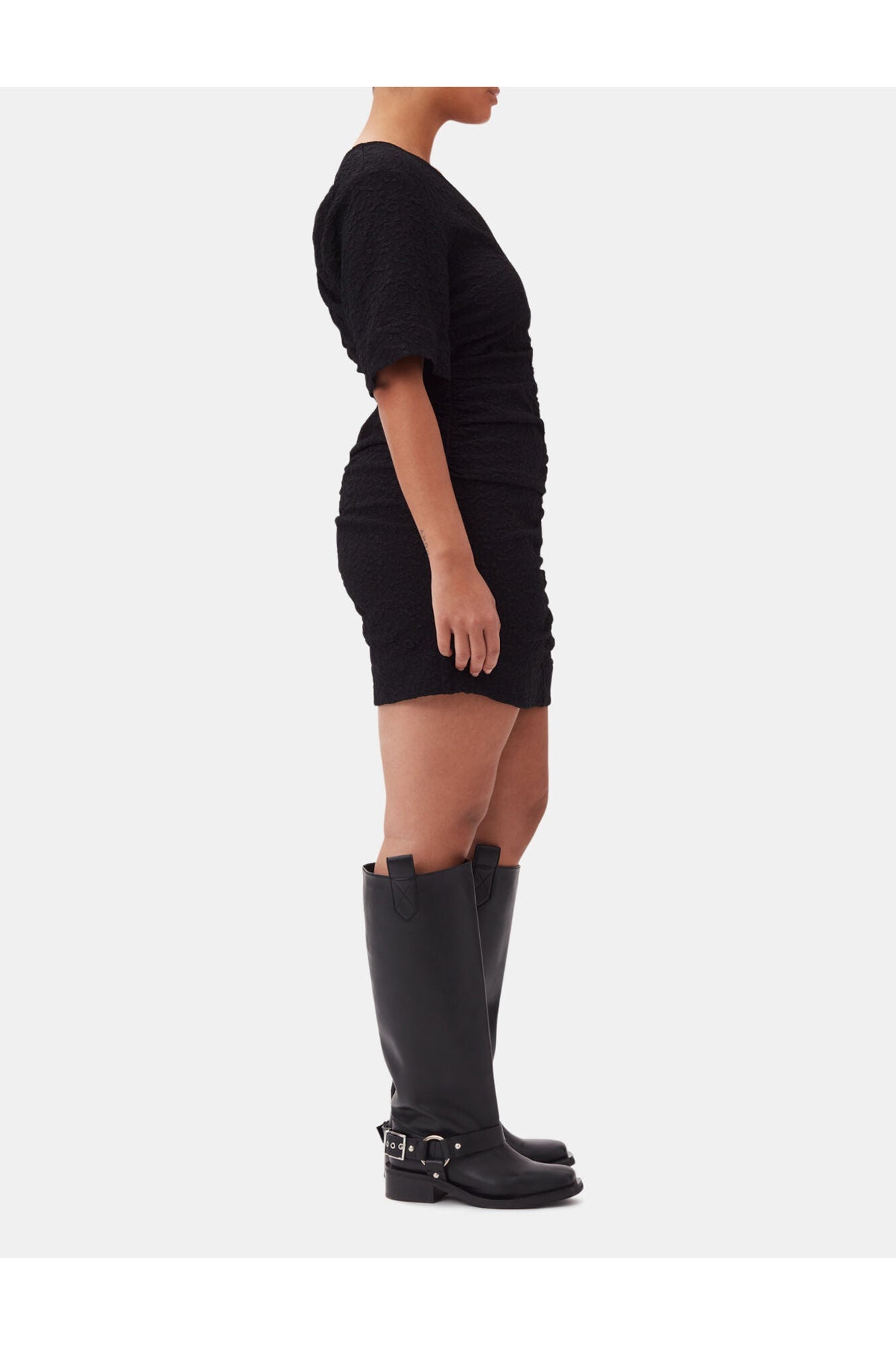 Textured Suiting Mini Dress | Black