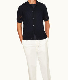 Tiernan Classic Fit Button-Down Textured Knit Shirt | Night Iris