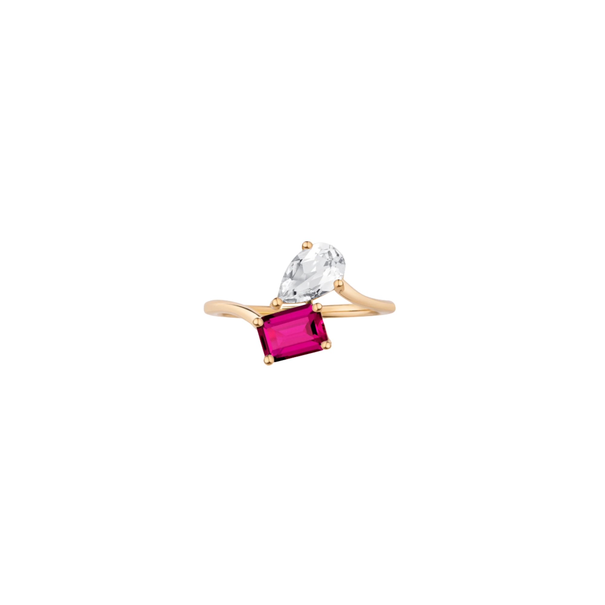 Toi et Moi Gemstone Heirloom Ring - Red Ruby & White Topaz Vermeil Yellow Gold First