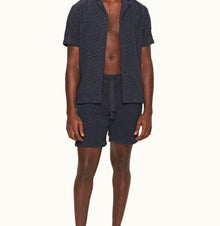 Trevone Towelling Atom Jacquard Classic Fit Cotton Towelling Sweat Shorts | Night Iris