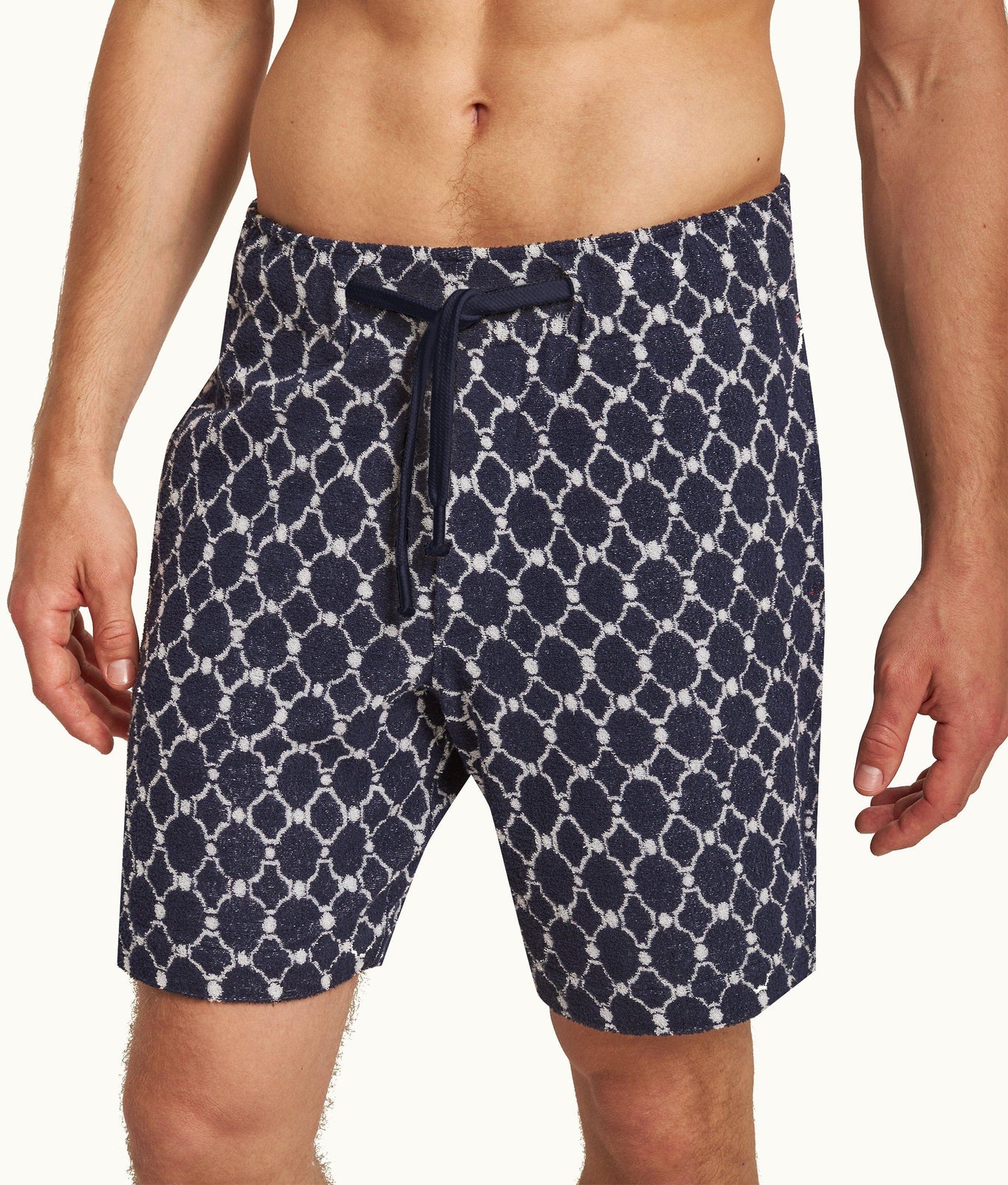Trevone Towelling Geometric Tile Towelling Sweat Shorts | Midnight Navy