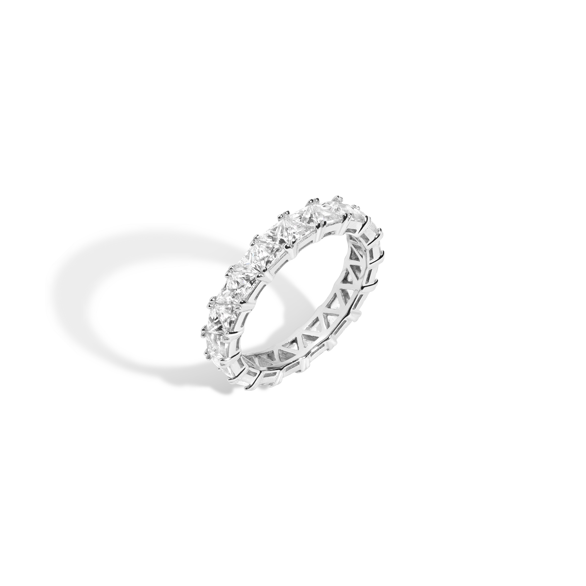 Lab Grown White Sapphire Trillion Eternity Ring Vermeil White Gold