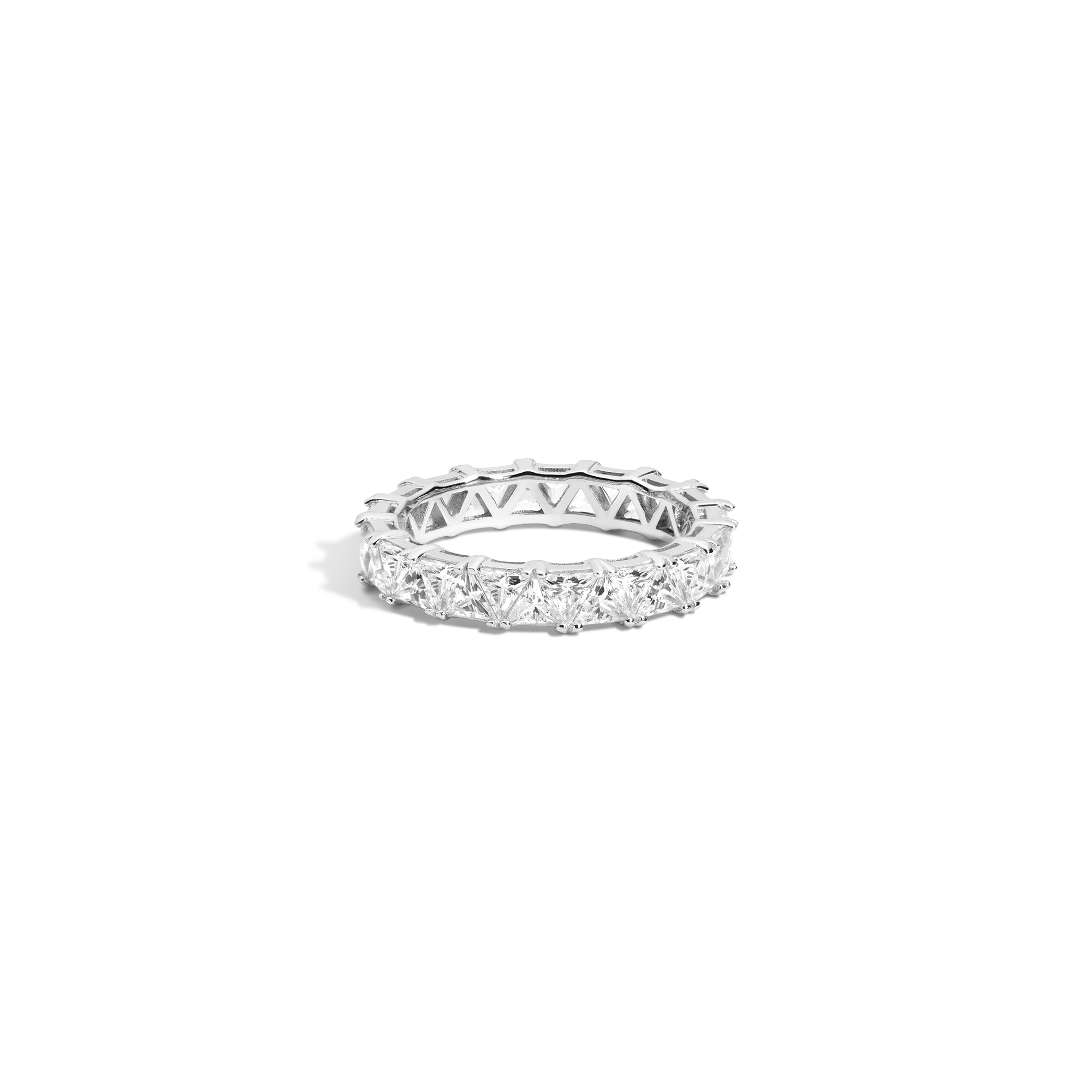 Lab Grown White Sapphire Trillion Eternity Ring Vermeil White Gold First