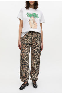 Trousers in Leopard Washed Cotton Canvas | Almond Milk