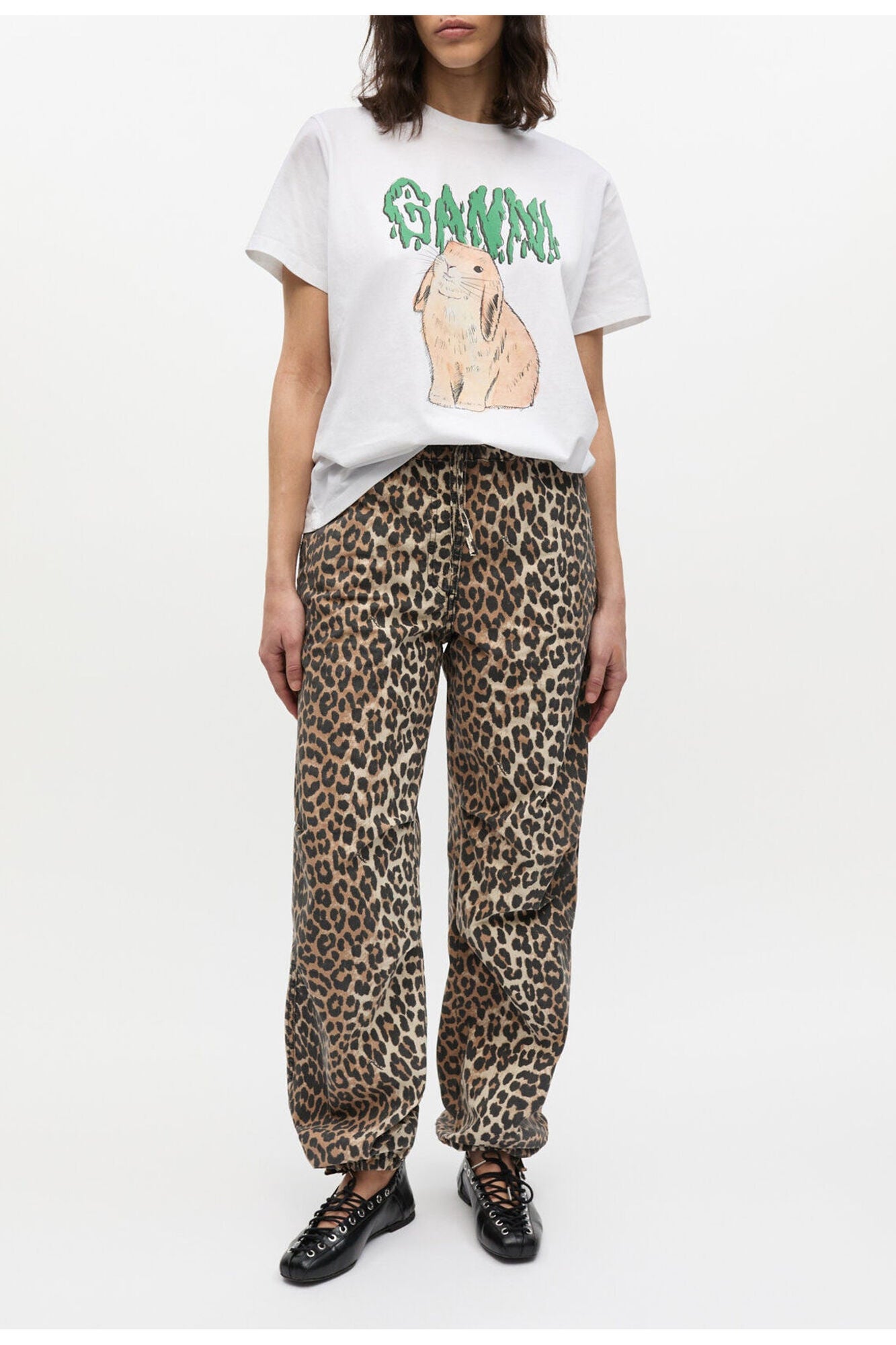 Trousers in Leopard Washed Cotton Canvas | Almond Milk