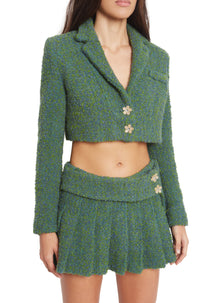 Womens | Tweed Cropped Blazer | Green/Blue Multi