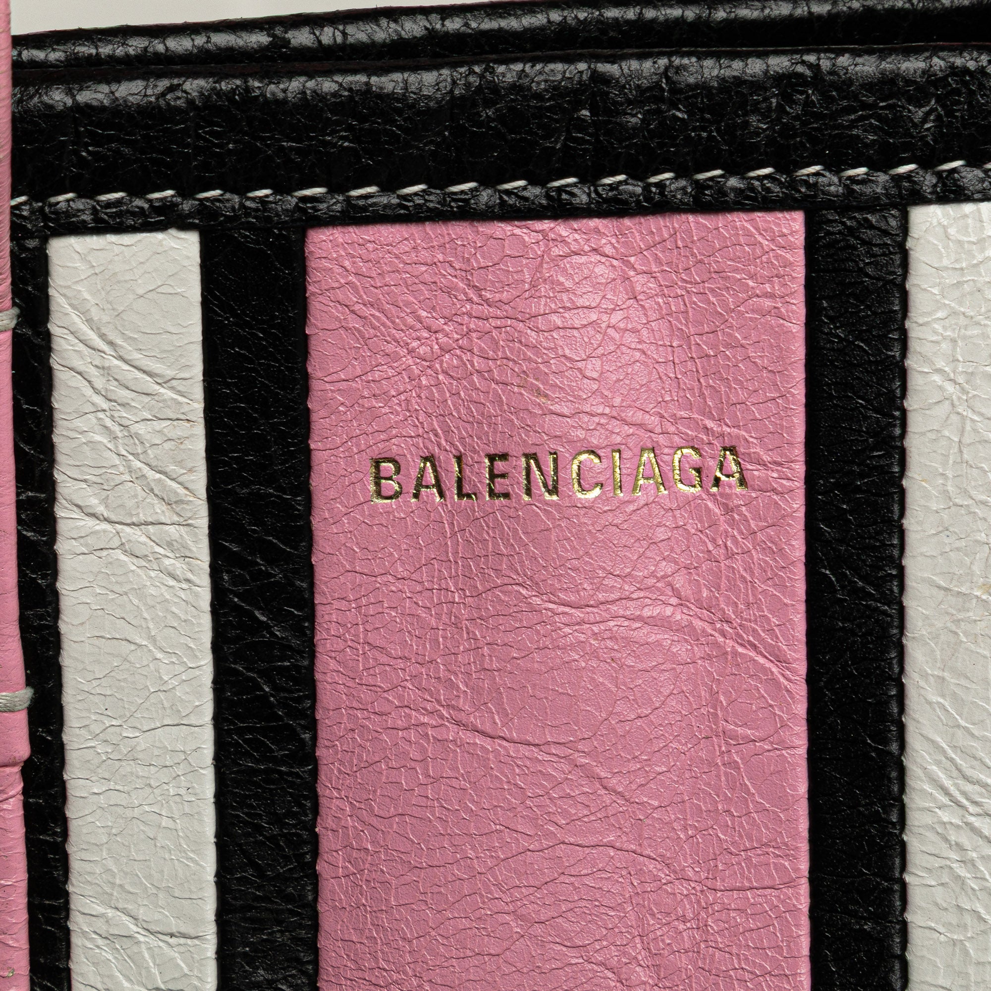 Balenciaga | Pre-Owned Small Lambskin Barbes East West Striped Shopper Tote | Pink