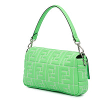 Fendi | Pre-Owned Zucca Embossed Stitched Leather Baguette Satchel - II | Green/Light Green