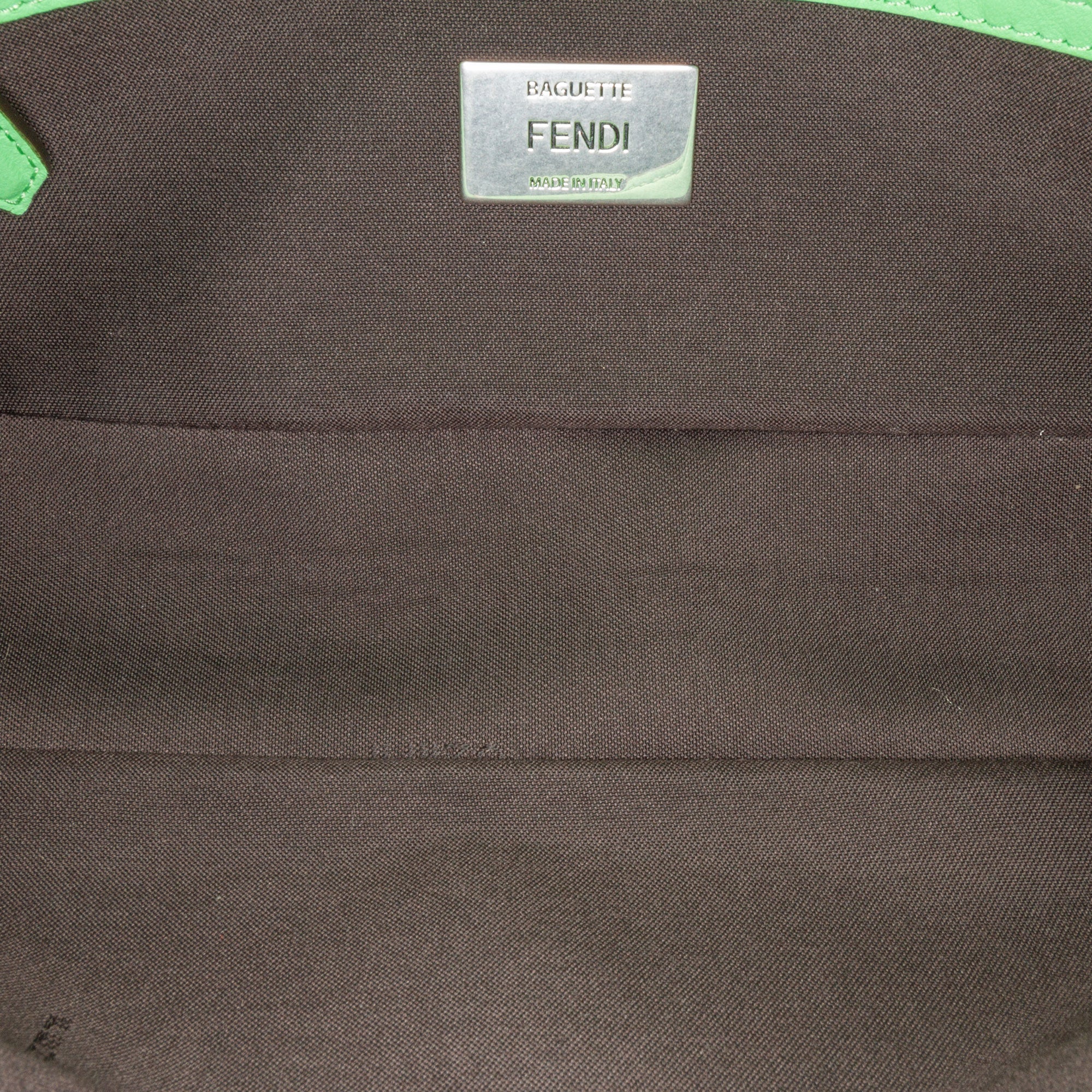 Fendi | Pre-Owned Zucca Embossed Stitched Leather Baguette Satchel - II | Green/Light Green