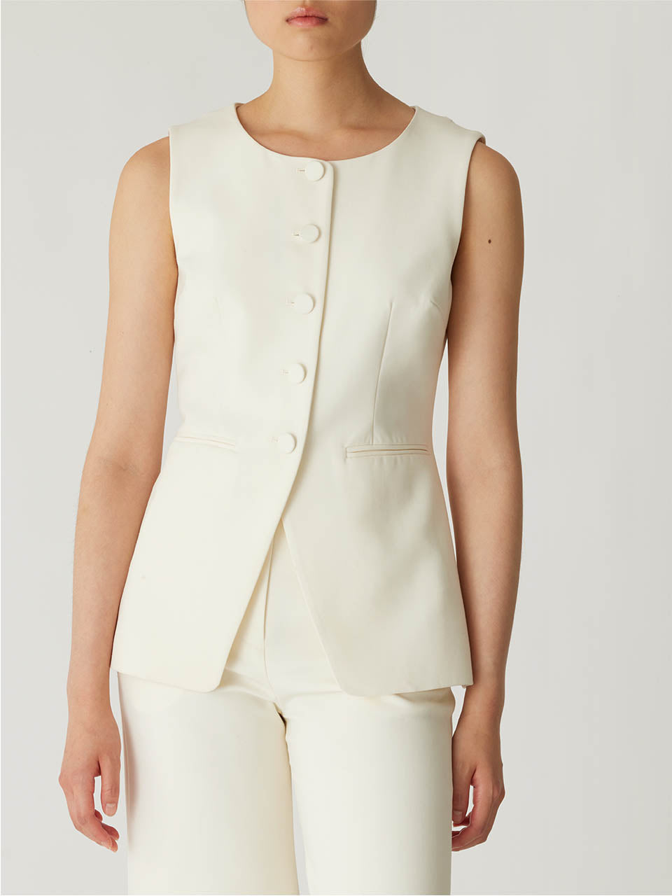 Refined Suiting Button Front Vest | Cream
