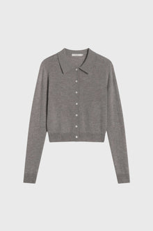 Gray button-up shirt on a light gray background
