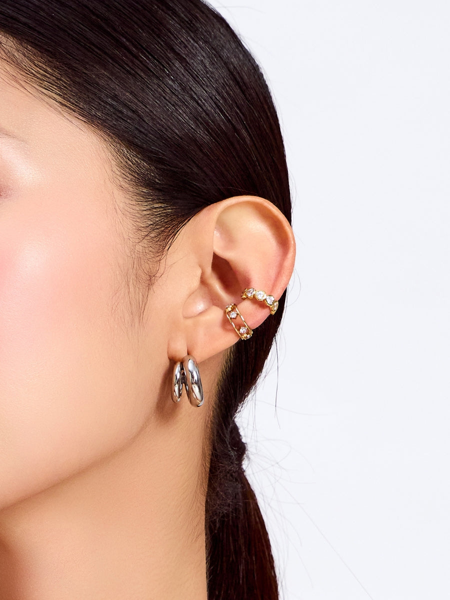 Hailey Double Nano Hoop 9mm Earrings  | Silver Rhodium Plated Brass