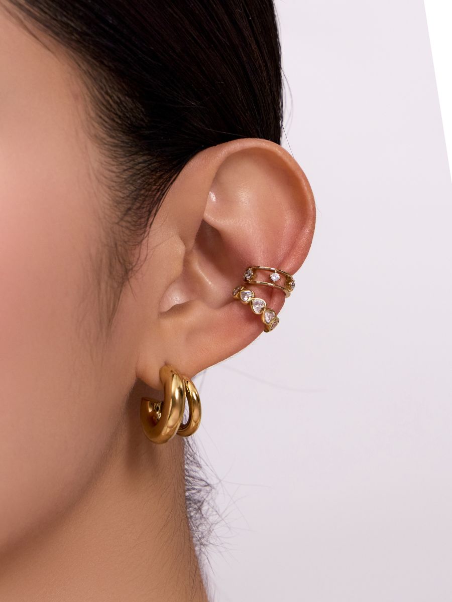 Hailey Double Nano Hoop 9mm Earrings  | 14K Gold Plated Brass