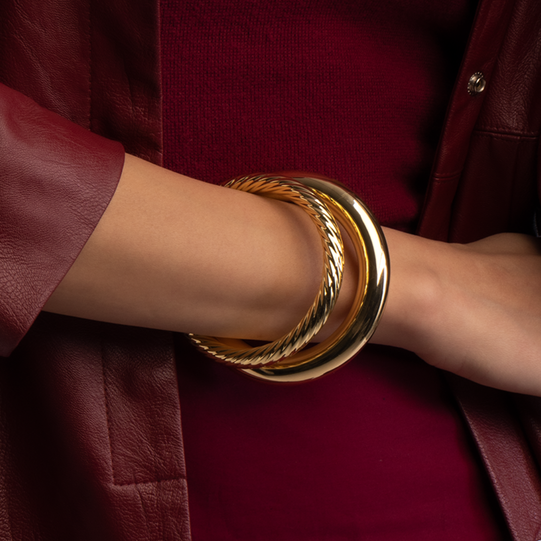 Twisted Whitney Bangle | 18K Yellow Gold-Plated