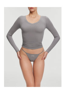 V-Neck Long Sleeve Top | Cool Gray