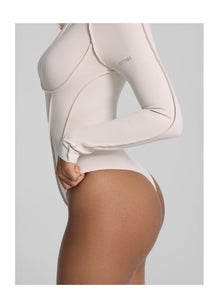 V-Panel Mesh Bodysuit | Ivory