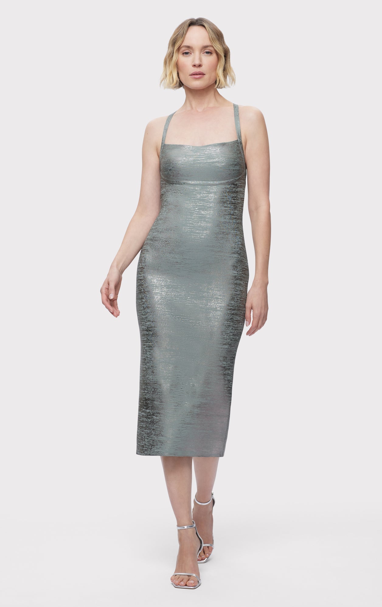 Vinyl Foil Strappy Midi Dress | Smoke Foil