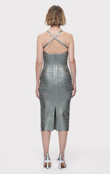 Vinyl Foil Strappy Midi Dress | Smoke Foil