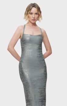 Vinyl Foil Strappy Midi Dress | Smoke Foil