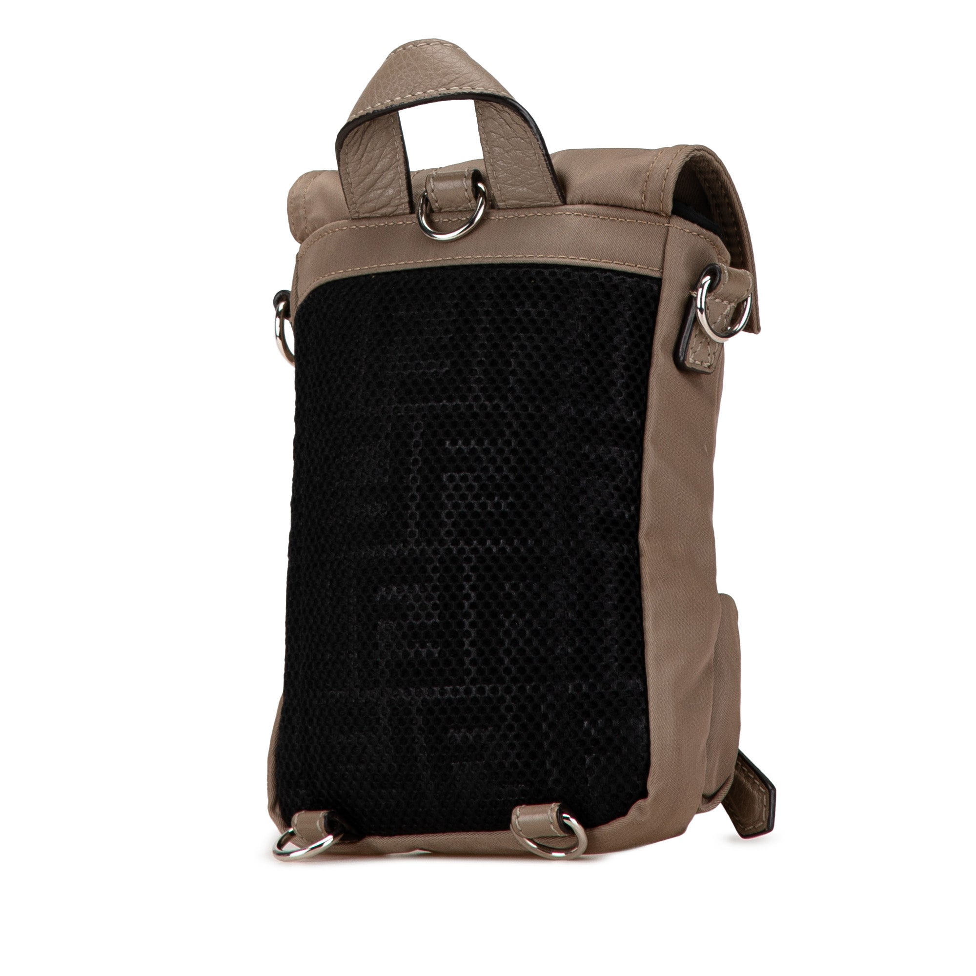 Fendi | Pre-Owned Mini Fendiness Nylon Convertible Backpack | Brown/Taupe