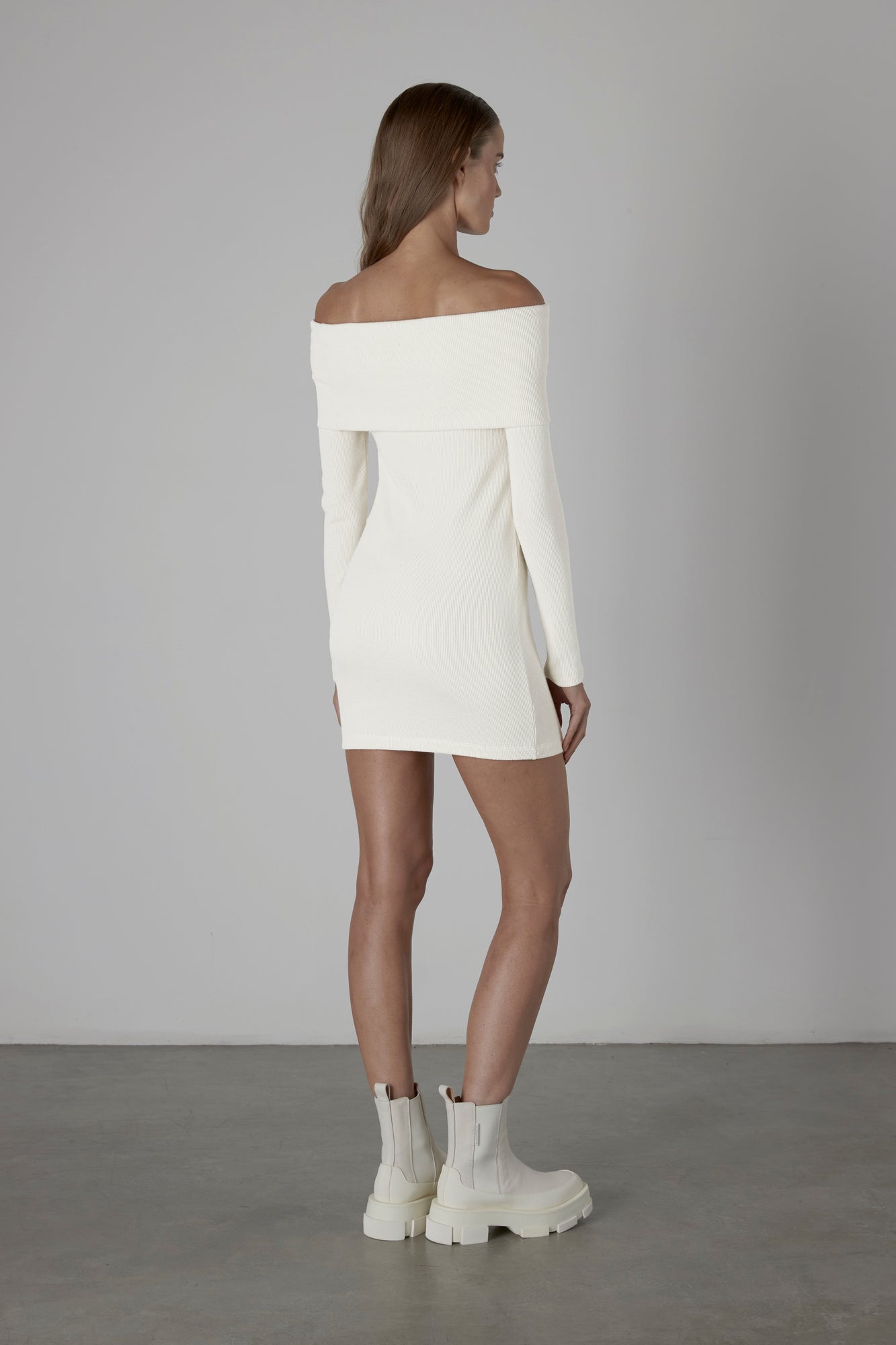 Knit Off-Shoulder Mini Dress | Winter White