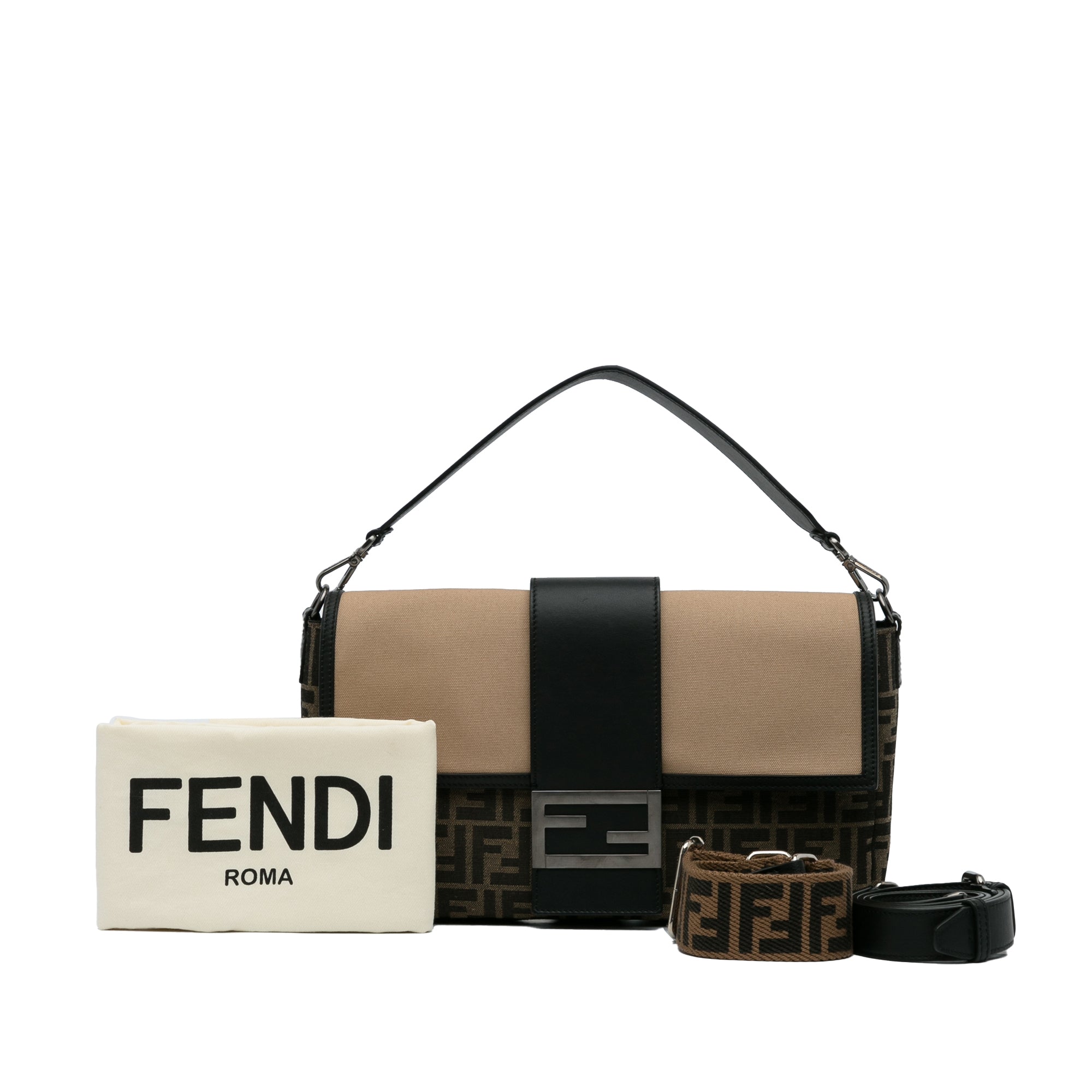 Fendi | Pre-Owned Large Zucca Canvas Convertible Belt Baguette | Brown