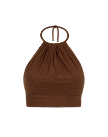 Ibiza High-Neck Halter Top - Brown XS