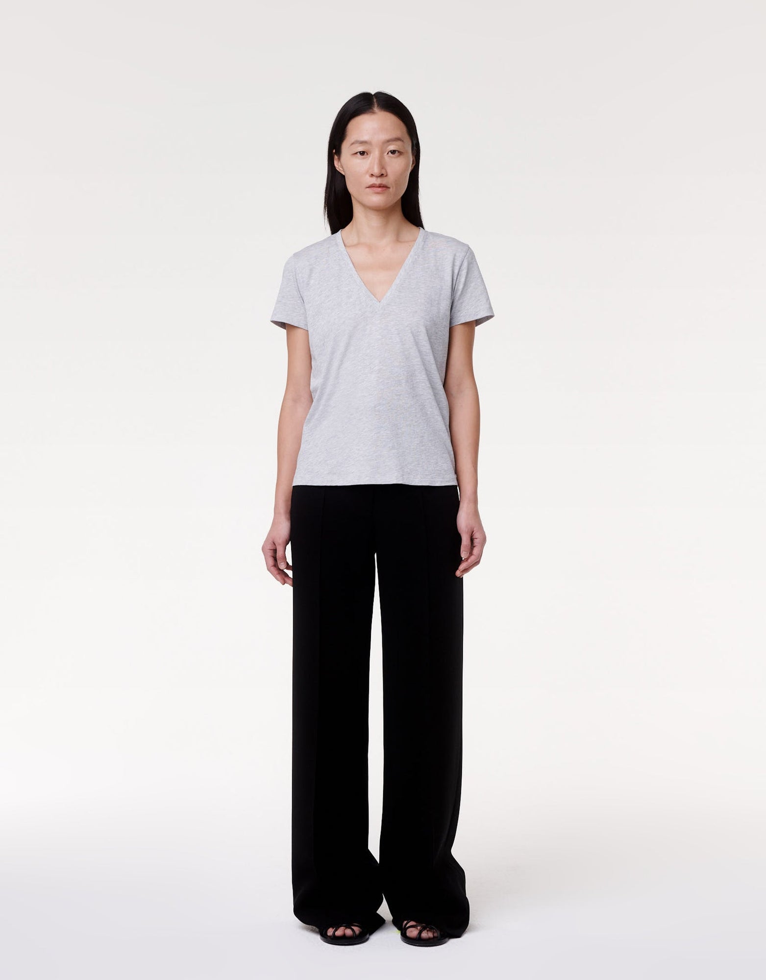 Another Tomorrow V-Neck Tee in Heather Grey – Cotton Women's Top