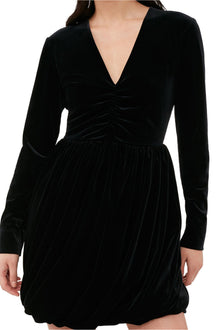 Velvet Jersey Balloon Mini Dress | Black