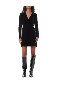 Velvet Jersey Gathered Mini Dress | Black