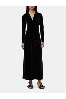 Velvet Jersey Twist Long Dress | Black