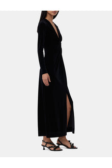 Velvet Jersey Twist Long Dress | Black