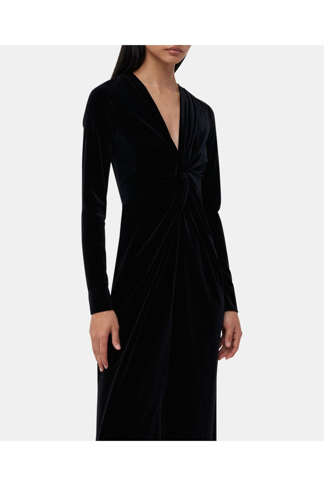 Velvet Jersey Twist Long Dress | Black