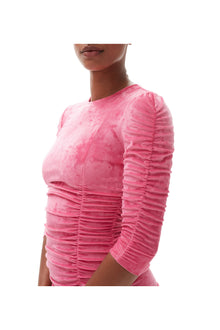 Velvet O neck Dress | Shocking Pink