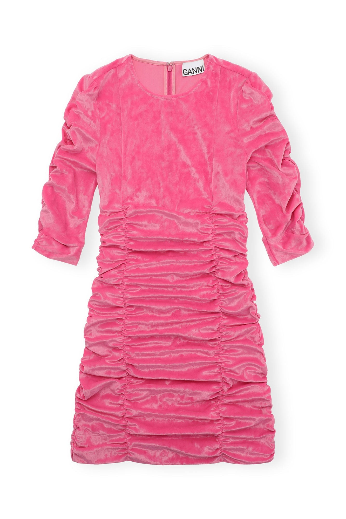 Velvet O neck Dress | Shocking Pink