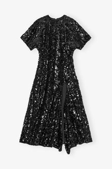 Velvet Sequins Long Dress | Black