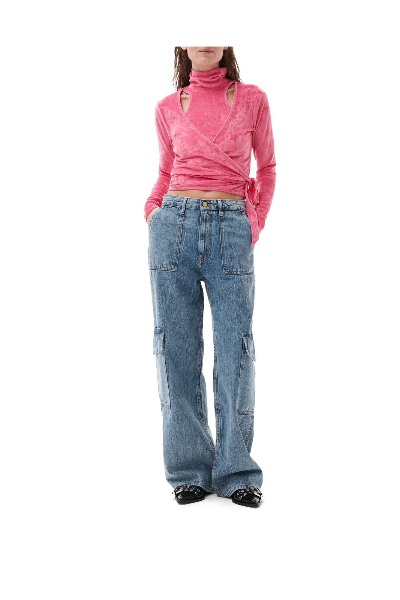 Velvet Wrap Blouse | Shocking Pink
