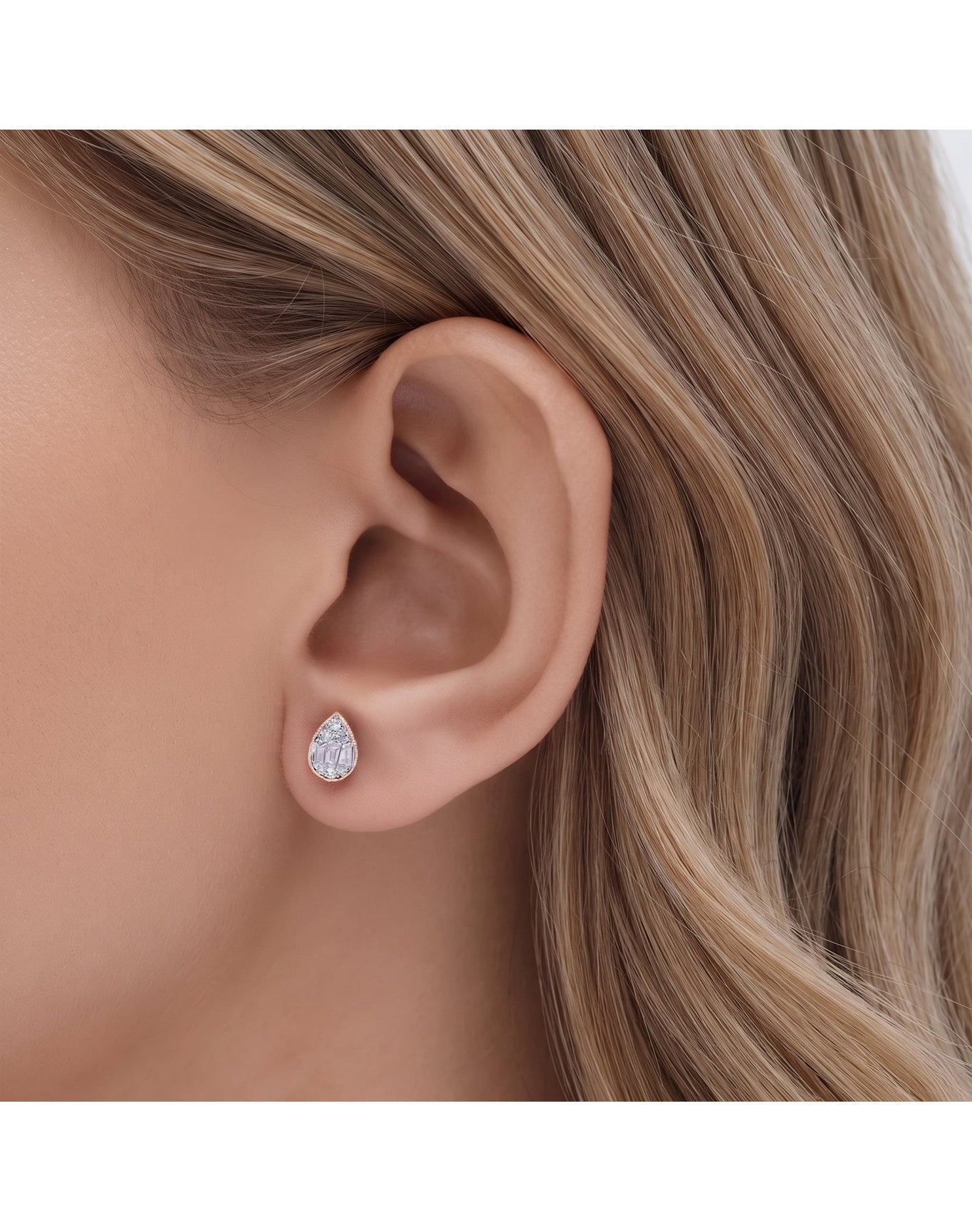 Vermeil Lab Grown Diamond Pear Shape Studs | Yellow Silver