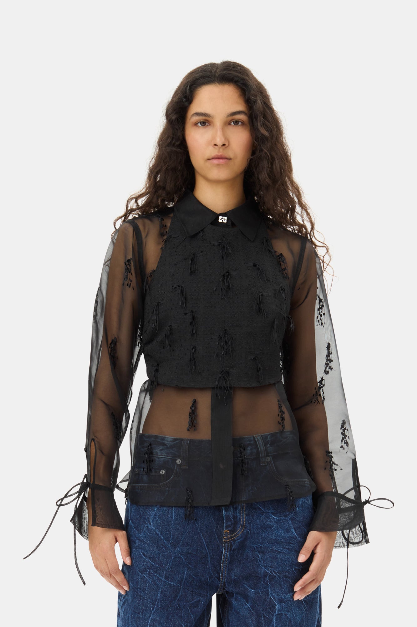 Fringed Organza Shirt | Black