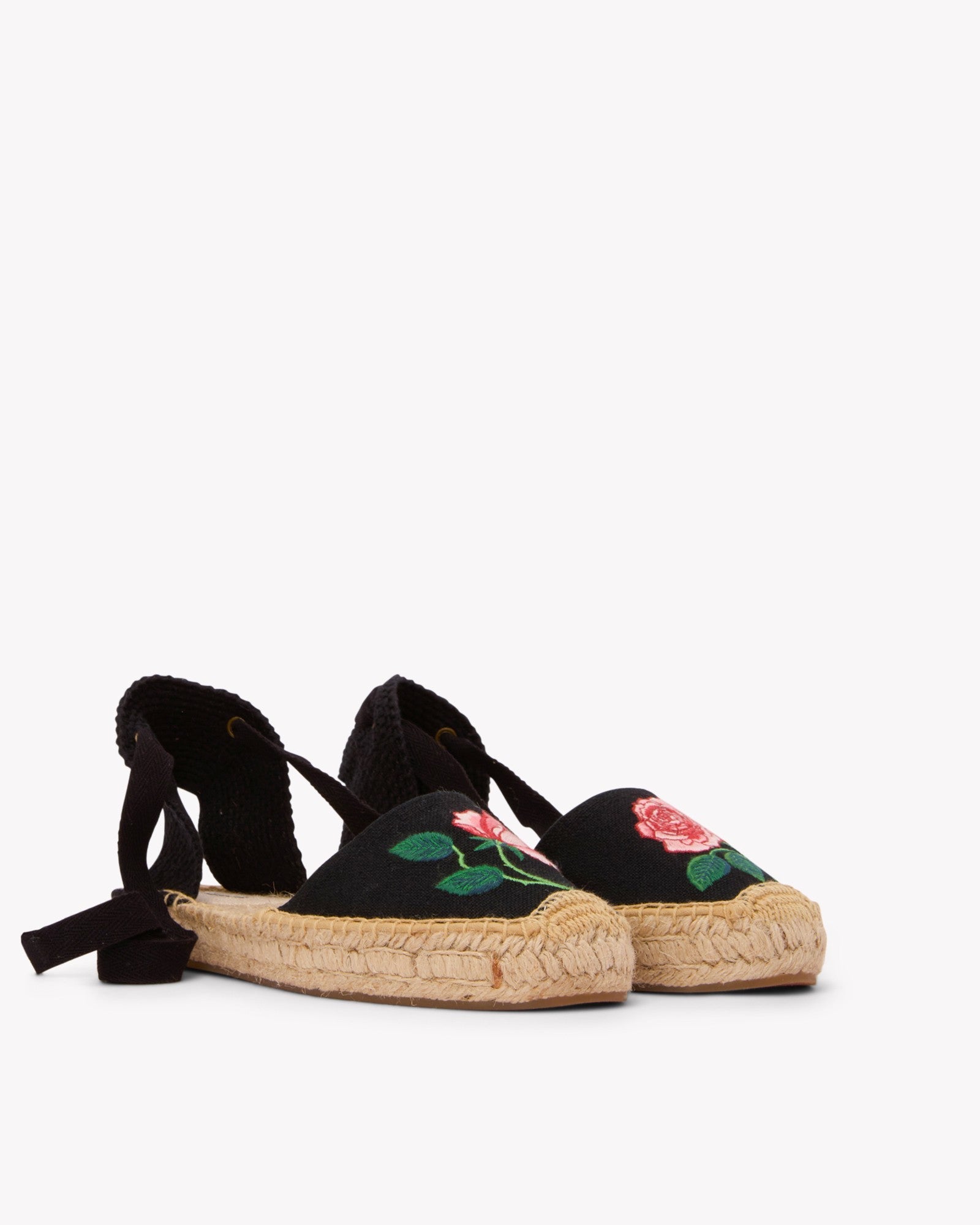 Women's Lauren Lace Up Espadrille | Embroidery | Vogue Roses - Noche Black - Women's Espadrilles - Vogue Roses - Noche Black - Soludos - 