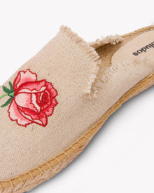 Women's Smoking Mule Espadrille | Embroidery | Vogue Roses - Natural Undyed - Women's Espadrilles - Vogue Roses - Natural Undyed - Soludos - 