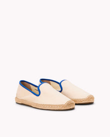 The Smoking Slipper - Contrast Piping - Ivory / Blue - Women's - Women's Espadrilles - Ivory / Blue - Soludos - 