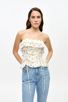 Printed Satin Slip Top | Egret