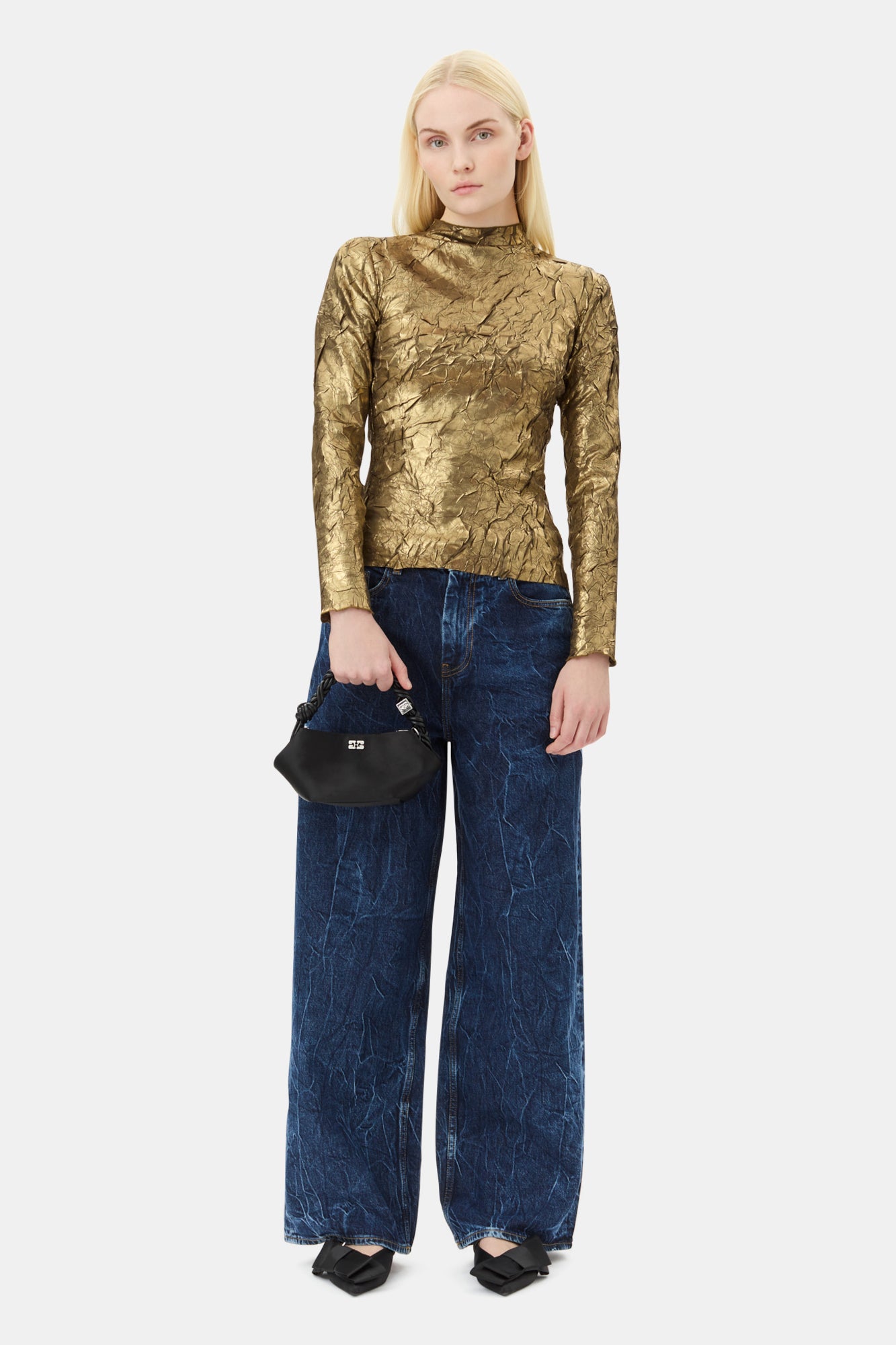 Shibori Pleat Back Cutout Top | Gold